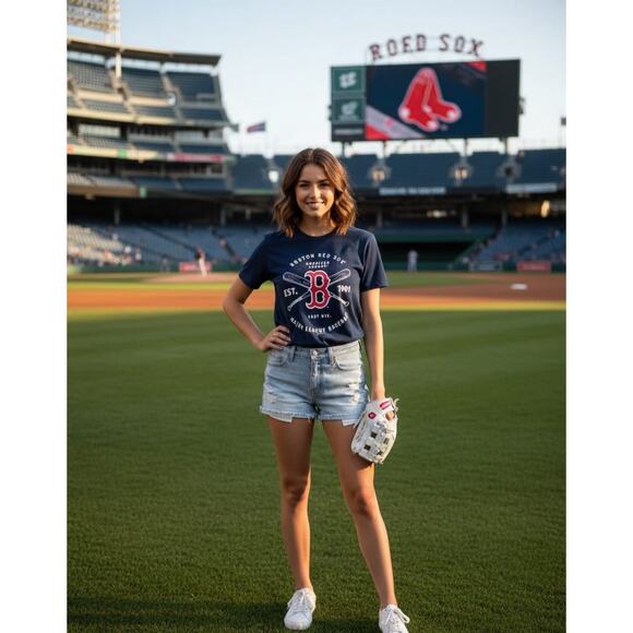 Soft As A Grape Women's T- Shirt Boston Red Sox Short Sleeve Blue Size Small - Picture 1 of 12